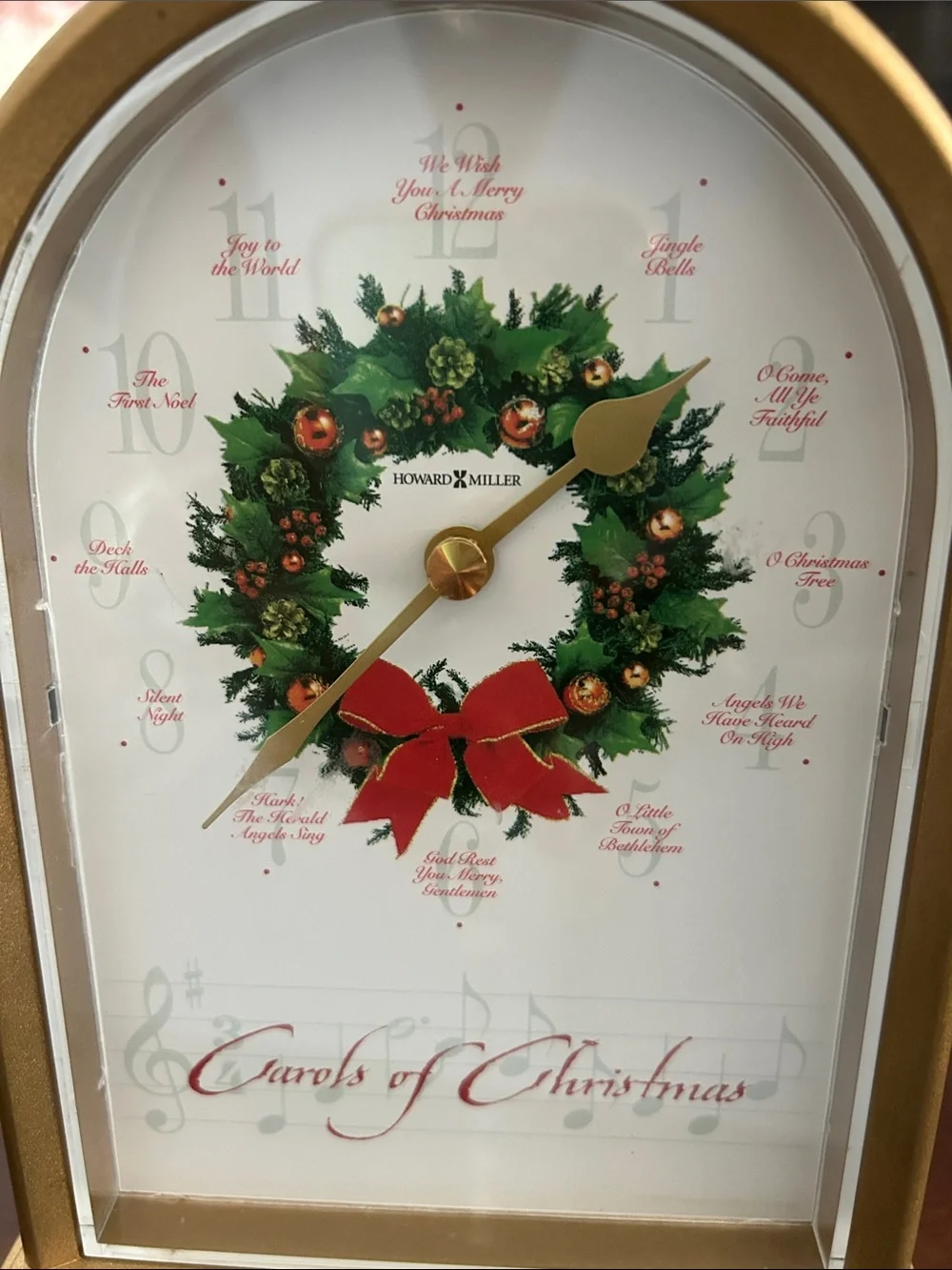 Gold & Green 'Carols of Christmas' Wreath Clock